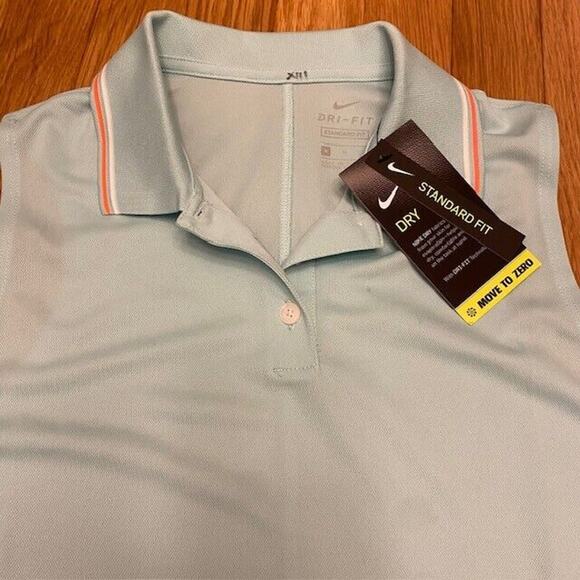 NEW NIKE Golf DRI-FIT Womens Medium Sleeveless Collared Polo Light Blue NWT - Picture 3 of 6